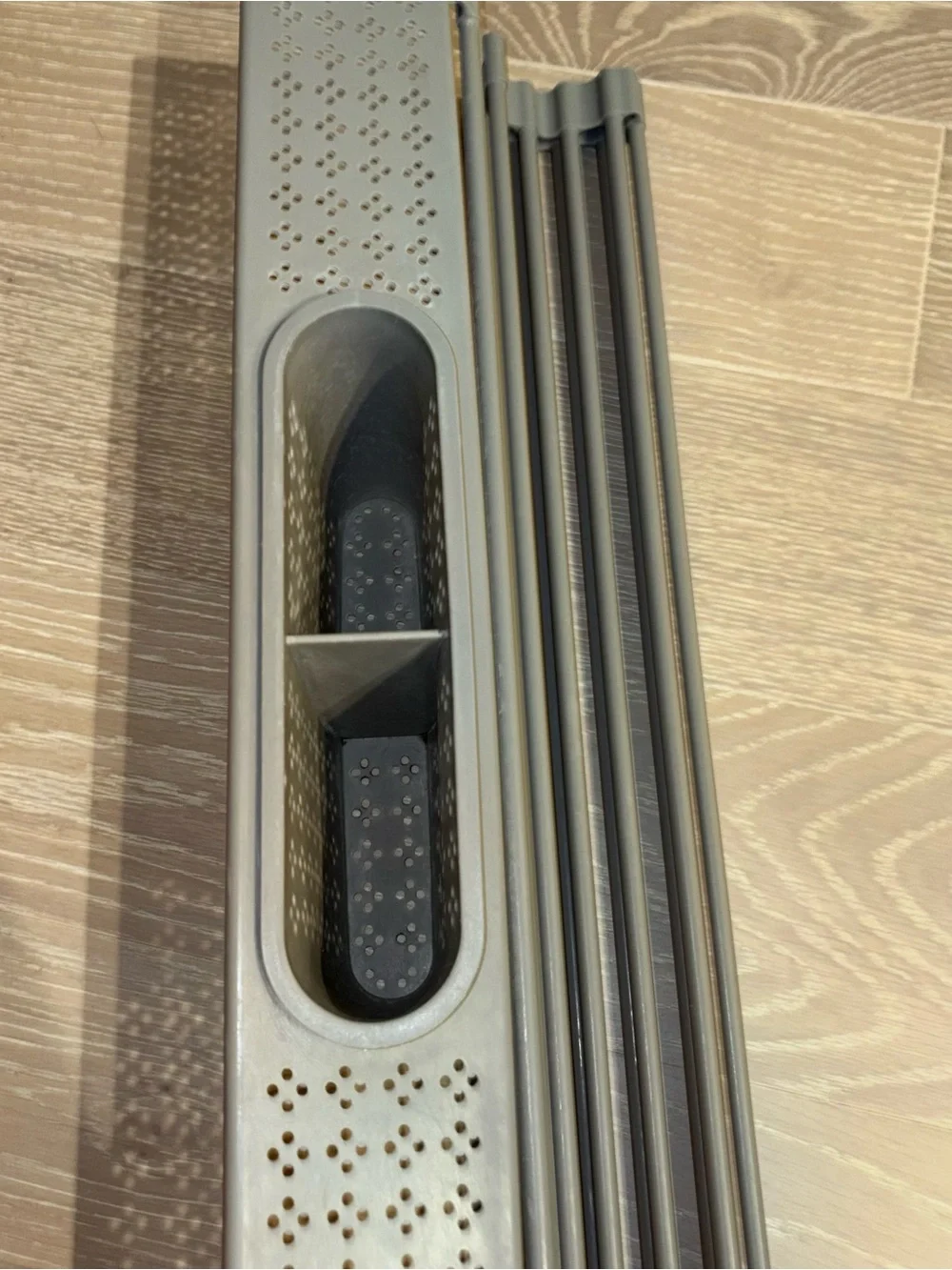 Gray Over-Sink Roll-Up Dish Drying Rack with Utensil Holder